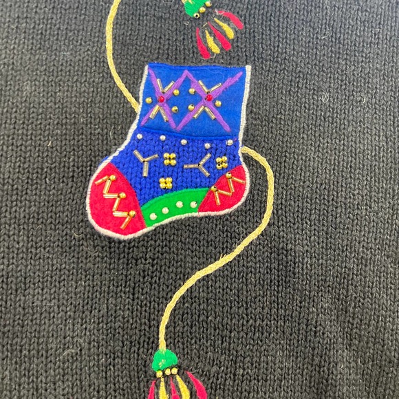Vintage Embroidered Beaded Stocking Ugly Christmas Sweater Cardigan Medium - Picture 4 of 7